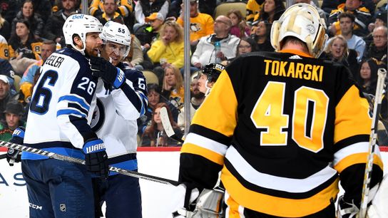 Freeze Frame: Dumoulin, Carter ... again and again and again taken at PPG Paints Arena (Penguins)